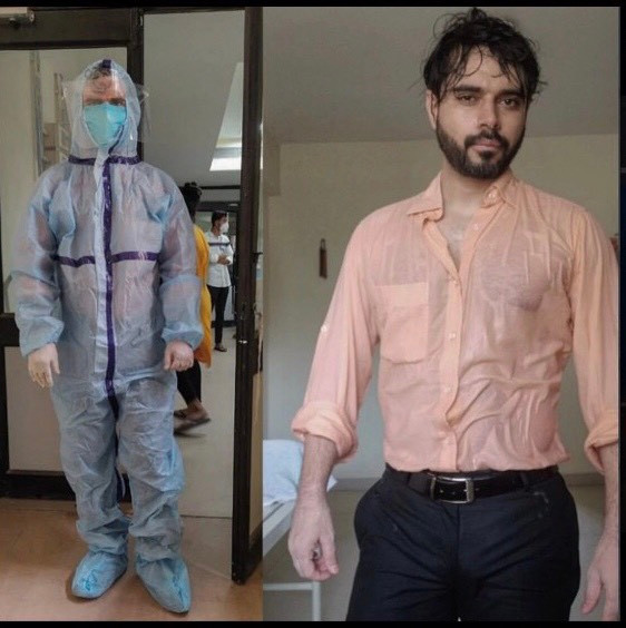 Bác sĩ ướt đẫm mồ hôi.