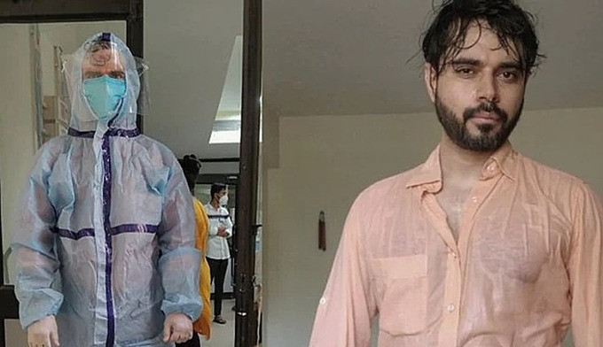 Bác sĩ Sohil Makwana ướt đẫm mồ hôi sau khi làm việc nhiều giờ. Ảnh:Twitter