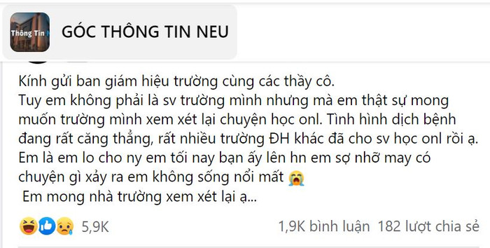 Nam sinh viết tâm thư gửi đến ĐH Kinh tế Quốc dân vì lo lắng cho sự an toàn của người yêu
