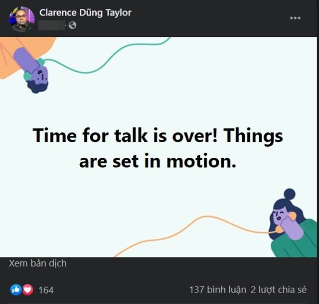 Dũng Taylor viết dòng trạng thái trên trang cá nhân, ngầm đáp trả bà Nguyễn Phương Hằng.