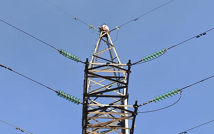 Nghẹt thở giải cứu cô gái ngồi trên ngọn trụ điện cao thế Ảnh 2