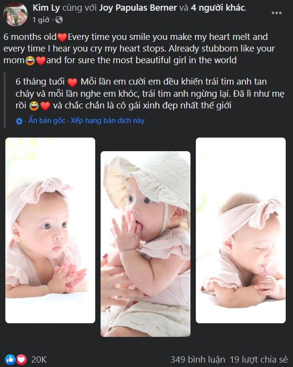 Bài đăng mới đây nhất của Kim Lý về bé Lisa.