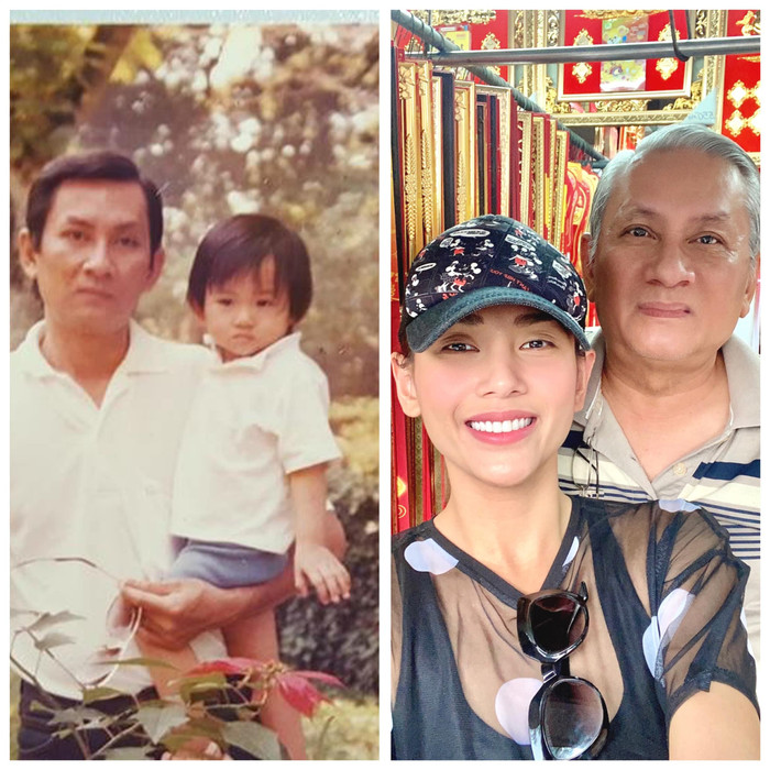 Võ Hoàng Yến đăng tải ảnh lúc nhỏ được ba bồng bế với thời điểm hiện tại.
