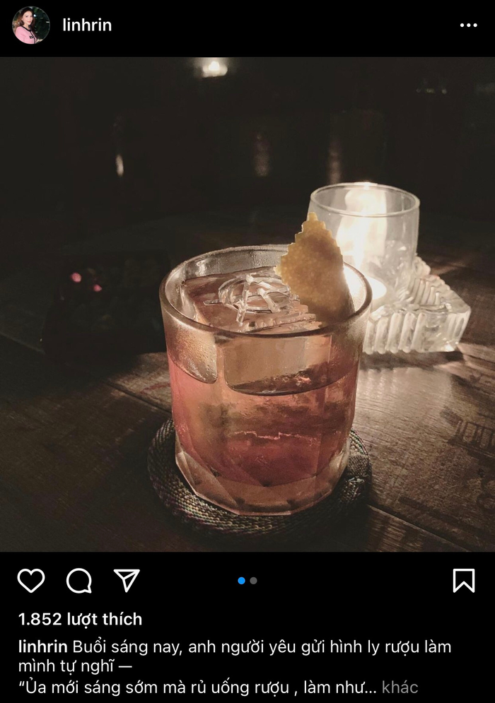 Bức ảnh ly cocktail Linh Rin chia sẻ trên Instagram