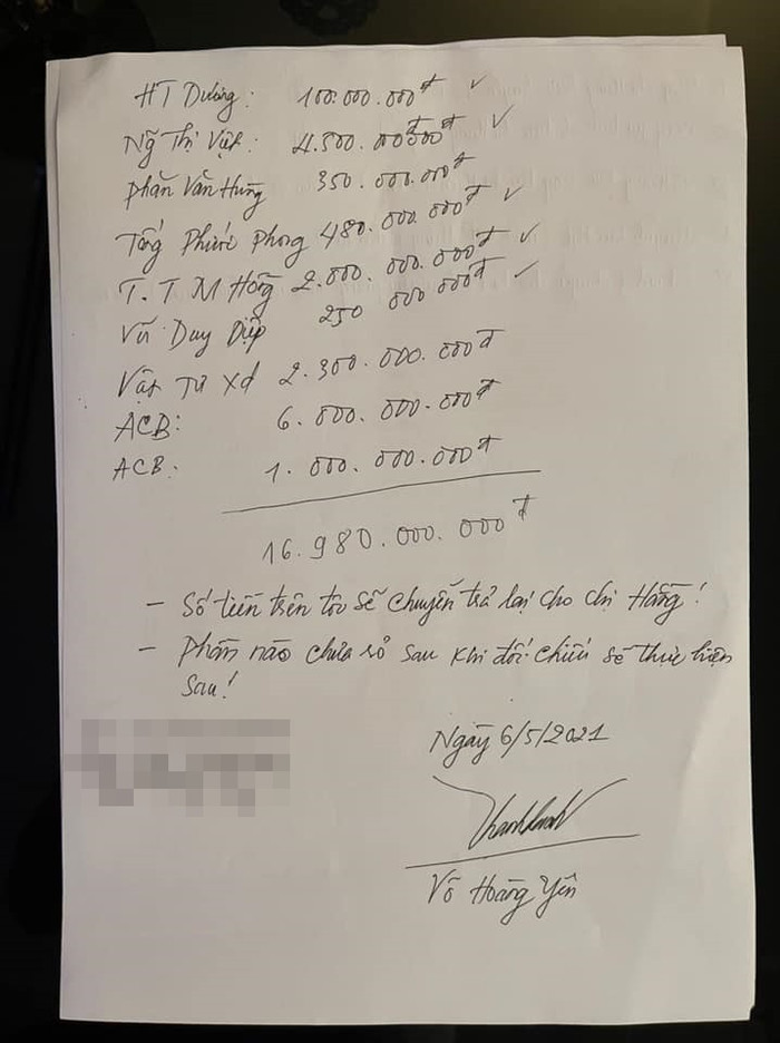 Tài khoản Facebook này cũng đăng tải bức ảnh chữ ký xác nhận của ông Võ Hoàng Yên