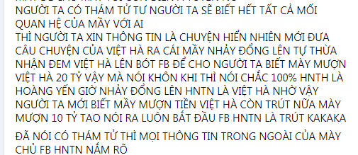 Một đoạn trong bài đăng tố bà Phương Hằng mượn tiền 20 tỷ trên tài khoản Huỳnh Ngọc Thiên Hương.
