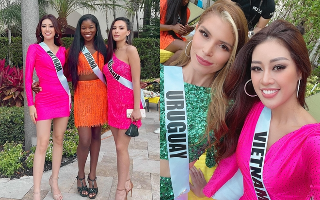 Khánh Vân thị phạm tiếng Việt cho đại diện Albania, tỏa sáng rực rỡ với đầm hồng tại Opening Introduction Ảnh 2