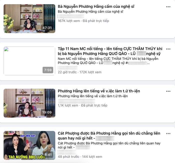 Những video bà Phương Hằng livestream bị các cá nhân, shop bán hàng online đăng tải lại để câu tương tác. (Ảnh chụp màn hình)