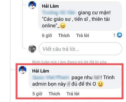 Hải Lâm đáp trả những bình luận của cư dân mạng, đồng thời đáp trả Admin Fanpage