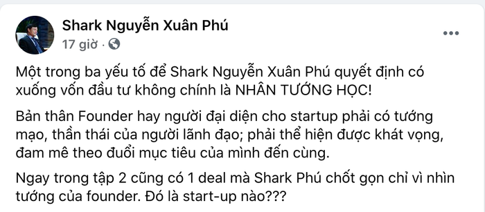 Dòng trạng thái mới nhất của shark Phú sau ồn ào trên sóng truyền hình