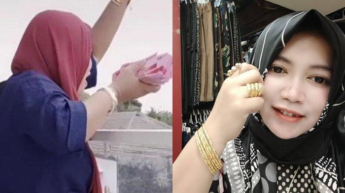 Chị Ayang ném tiền xuống từ ban công.