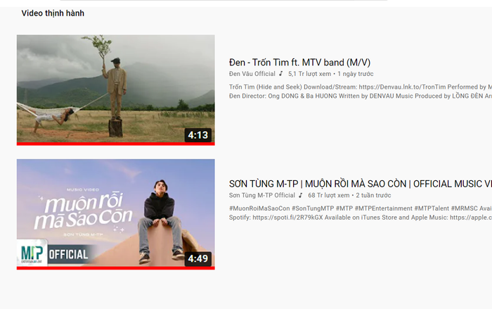 'Trốn tìm' từ Đen Vâu chính thức chấm dứt chuỗi ngày #1 trending YouTube của Sơn Tùng Ảnh 2