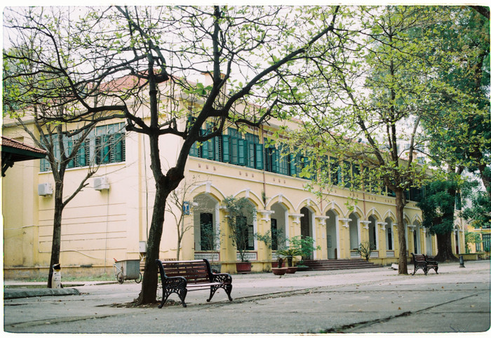 Khu nhà T cùng cây bàng đang trổ lá non xanh mơn mởn. 'Nhớ Ctour, cứ đến nhà T là giới thiệu với các em, chữ T ngoài có nghĩa là thí nghiệm ra còn viết tắt cho từ 'thính' - đặc sản ở Chu. Chưa được ăn đặc sản ấy lần nào, mà toàn mình đi flirt (thả thính) người ta, chán thật, thế xong vớ được quả mối tình 3 năm mãi chưa chịu bỏ', Ngân Hà nhớ lại.