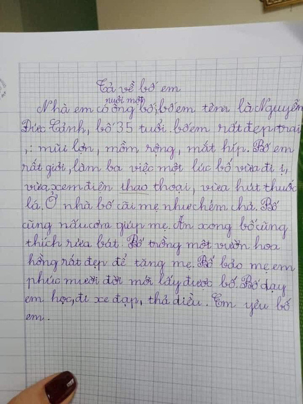 Bài văn miêu tả bố của cô bé tiểu học với loạt ưu điểm 'sai sai' khiến dân tình cười ngất Ảnh 1