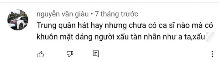 Bình luận body shaming từ cư dân mạng được Trung Quân đăng tải.