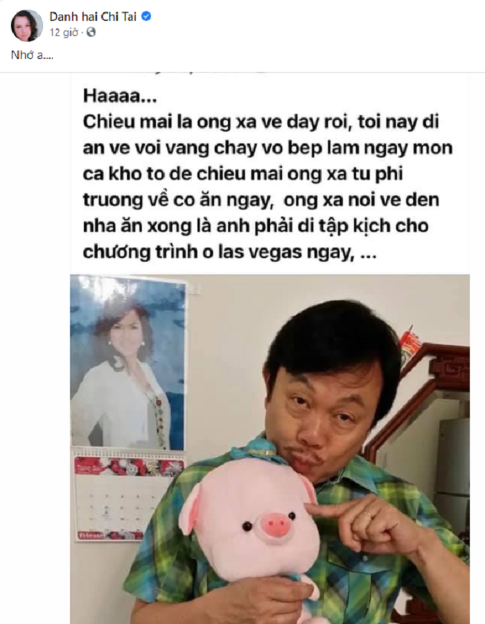 Chỉ hai từ 'Nhớ anh' của bà xã Chí Tài cũng đã khiến nhiều người 'cay khóe mắt'