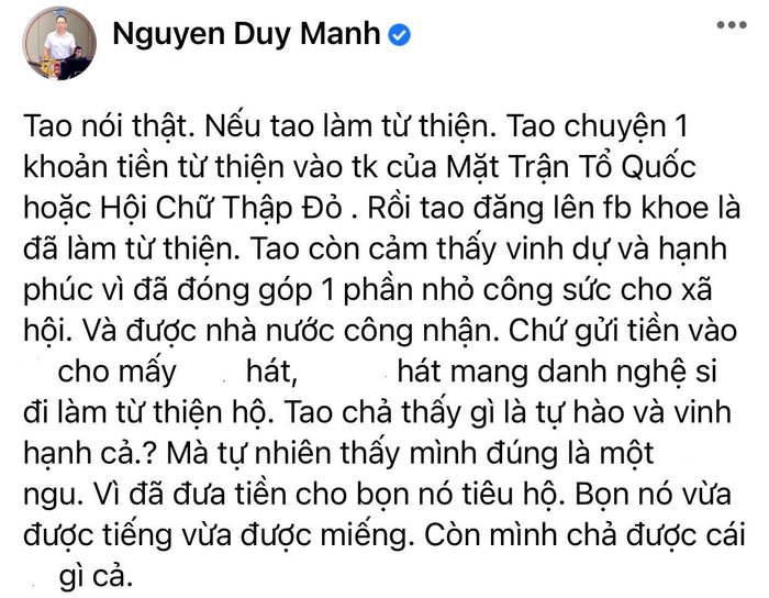 Ca sĩ Duy Mạnh lên tiếng 'cực gắt' về chuyện nghệ sĩ đi từ thiện Ảnh 4