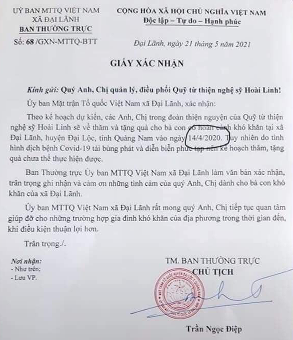 Địa phương ở Quảng Nam giải thích về văn bản liên quan đoàn từ thiện của NS Hoài Linh: 'Do đánh mày nhầm' Ảnh 3