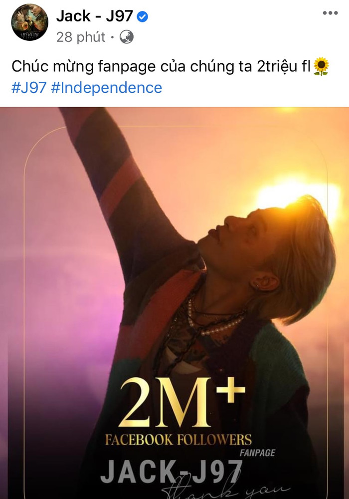 Bài đăng mới nhất trên fanpage của nam ca sĩ