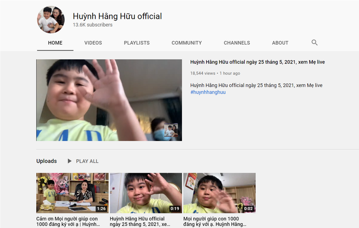 Lượt theo dõi kênh YouTube Huỳnh Hằng Hữu official tăng nhanh chóng mặt