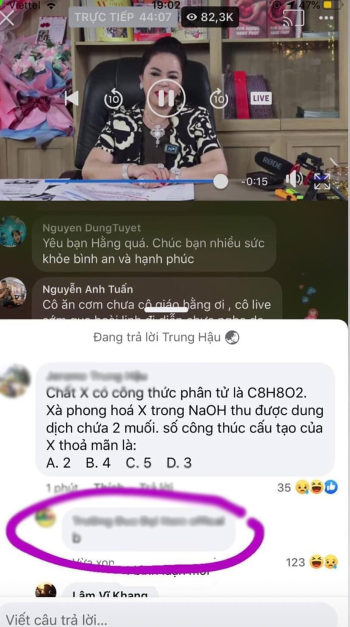 Nữ đại gia Phương Hằng 'tận tình' trả lời thắc mắc của một nam sinh. Ảnh: Group Trường Người Ta