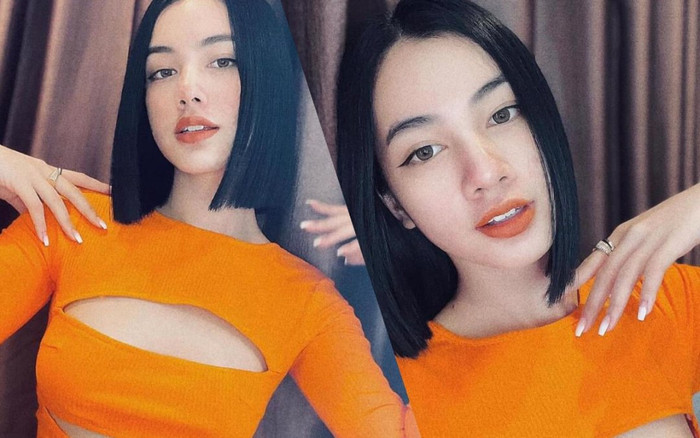 Cẩm Đan diện váy cam cut-out sành điệu, khoe tài vẽ mắt eyeliner điêu luyện Ảnh 2