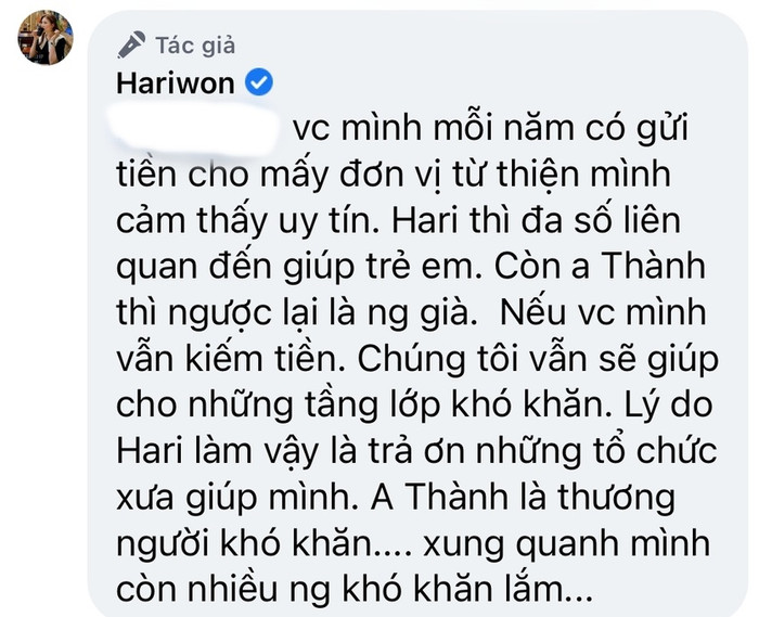 Hari Won tiết lộ vẫn sẽ làm từ thiện sau khi Trấn Thành gặp 'rắc rối' Ảnh 3