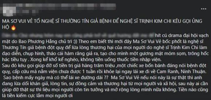 Bị tố dàn dựng vụ NS Thương Tín bị bệnh, Trịnh Kim Chi lên tiếng: 'Đừng tàn nhẫn với chúng tôi như vậy' Ảnh 5