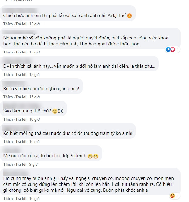 Nhiều nghệ sĩ và khán giả bàn tán xôn xao bên dưới bài đăng của ca sĩ Minh Quân.