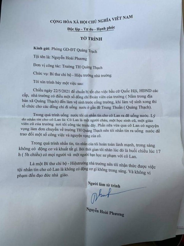Bản tường trình của ông Nguyễn Hoài Phương