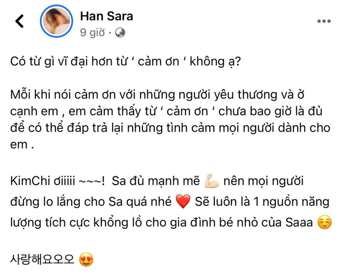 Nguyên văn bài cảm ơn của Han Sara gửi đến các fan của mình.