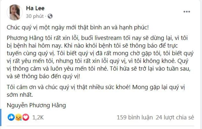 Bà Phương Hằng thông báo hủy livestream, dân mạng xôn xao: 'Có phải do 'tin mừng' của Vy Oanh tối qua?' Ảnh 2