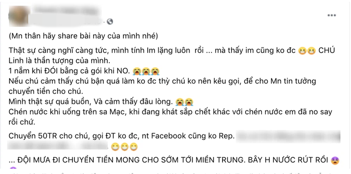 Một nhà hảo tâm bức xúc vì chuyển 50 triệu cho Hoài Linh nhưng không liên lạc được? Ảnh 2