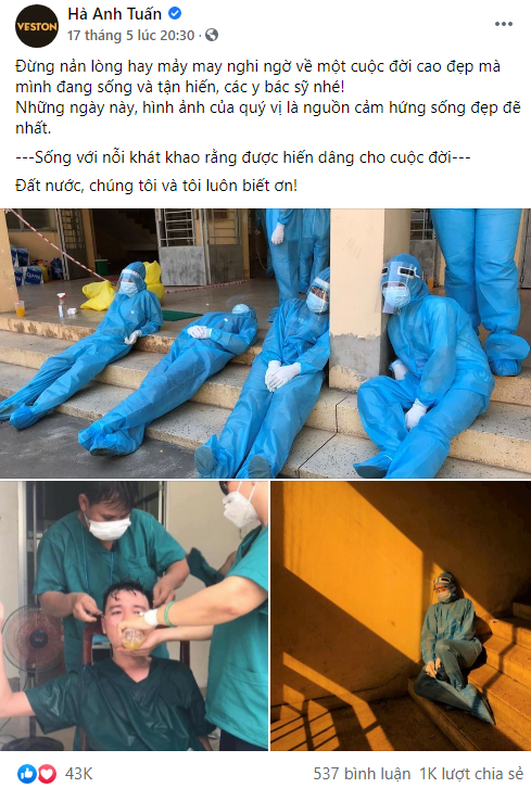 Nam ca sĩ từng đăng bài viết tri ân những y bác sĩ đã vất vả chống dịch.
