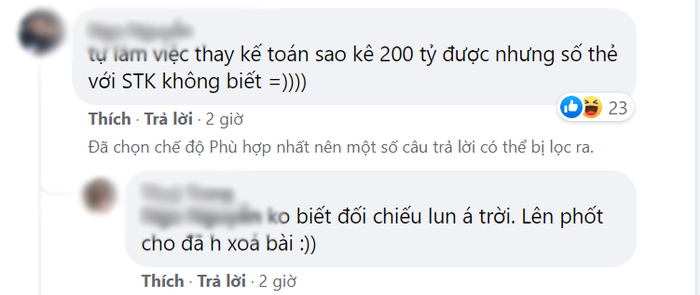 Một số bình luận từ dân mạng cho rằng, nữ ca sĩ 'không phân biệt được' đâu là số thẻ, đâu là số tài khoản
