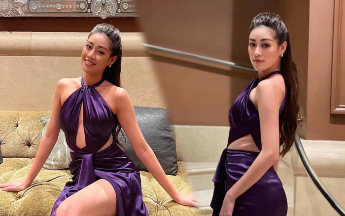 Hoa hậu Khánh Vân diện váy tím cắt xẻ táo bạo, tiết lộ gam màu yêu thích Ảnh 2