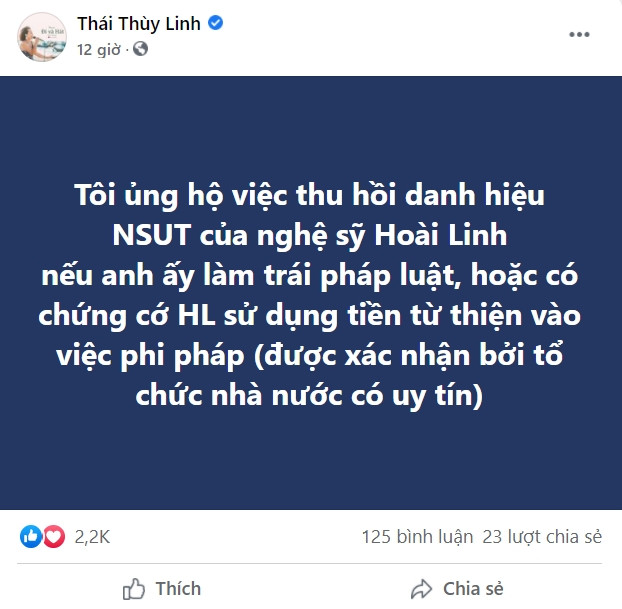 Thái Thùy Linh bất ngờ bày tỏ quan điểm cực gắt xoay quanh ồn ào của NS Hoài Linh.