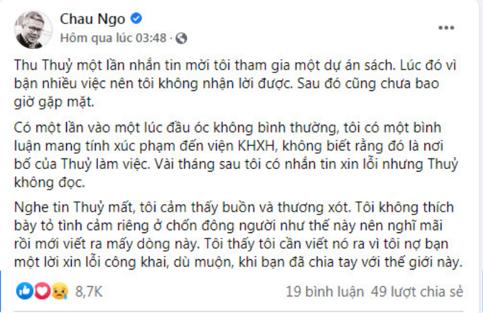 Giáo sư Ngô Bảo Châu cảm thấy buồn vì còn nợ Hoa hậu Thu Thủy 'một lời xin lỗi công khai' Ảnh 2