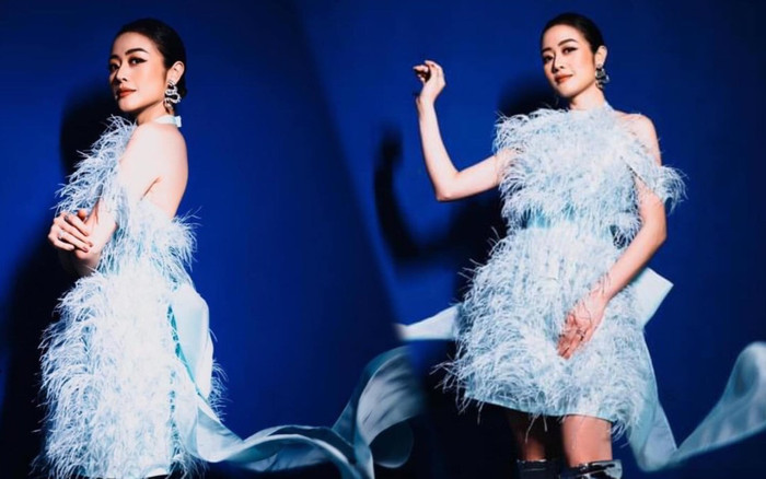 MC Phí Linh diện váy màu baby blue đẹp tuyệt trên sân khấu The Heroes Ảnh 2