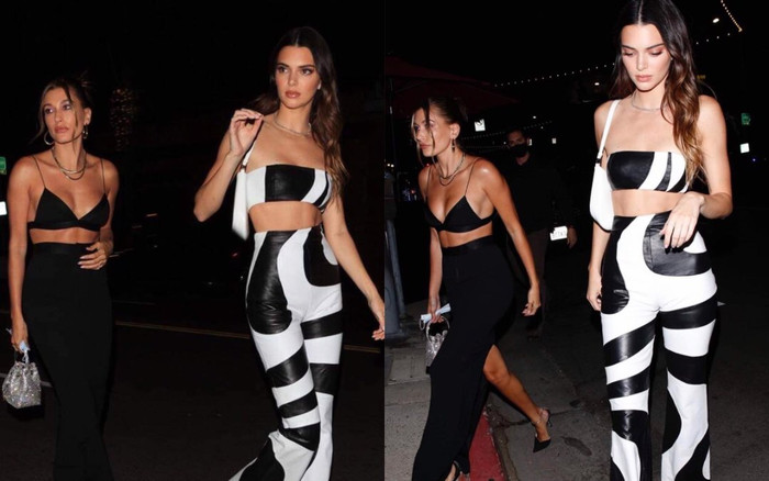 Chân dài triệu đô Kendall Jenner cùng vợ Justin Bieber diện croptop hở gần trọn vòng 1 đi tiệc tùng Ảnh 2