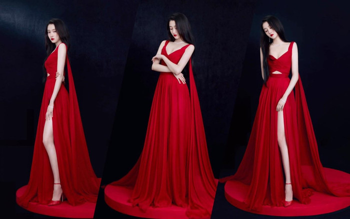 Quan Hiểu Đồng đẹp 'nhức nhối' trong kiểu váy đỏ rực khoe chân dài cực phẩm Ảnh 2
