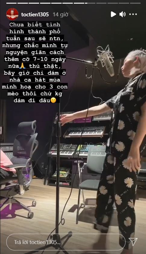 Thông qua story Instagram, Tóc Tiên đã chia sẻ về những kế hoạch tiếp theo sau khoảng thời gian thực hiện giãn cách xã hội do dịch COVID-19.