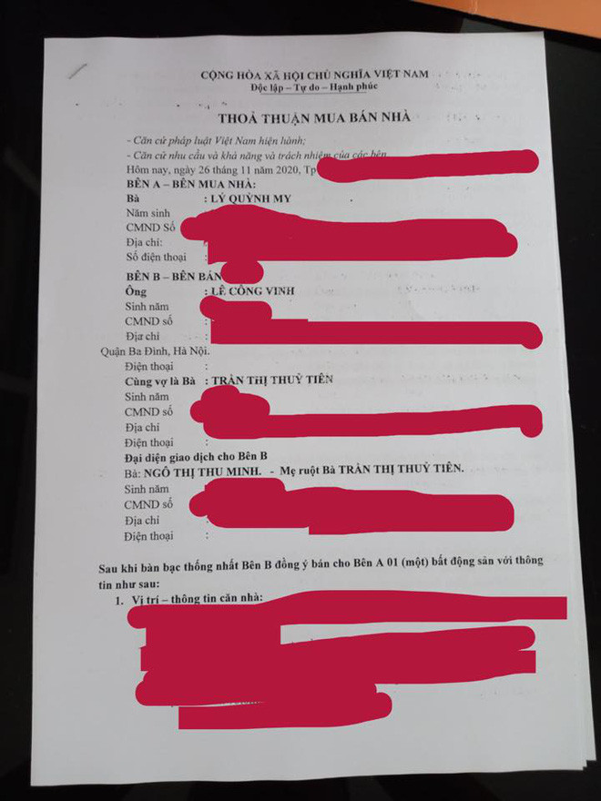 Toàn bộ các giấy tờ bán nhà, Thuỷ Tiên đăng tải đều bị soi không có dấu mộc của cơ quan chức năng.