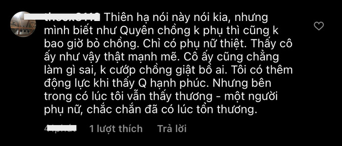 Cùng với những bình luận của ant-fan, Lệ Quyên cũng nhận được sự cảm thông từ phía người hâm mộ.