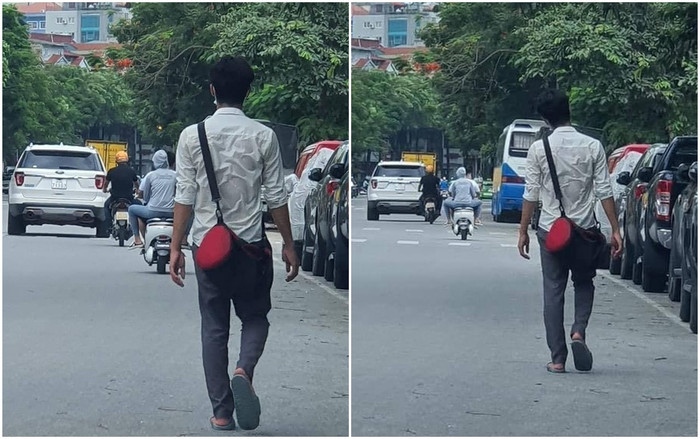 Thanh niên với tấm lưng ướt đẫm mồ hôi đã khiến tài xế lái xe thay đổi thái độ và quyết định giúp đỡ. Ảnh: H.H.Đ/OFFB