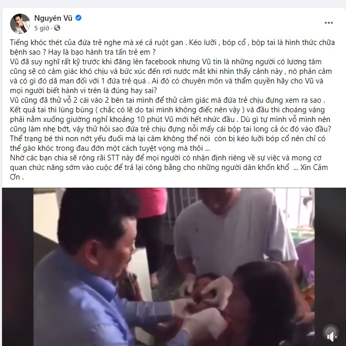 Ca sĩ Nguyên Vũ đăng đàn bày tỏ sự bức xúc về phương pháp chữa bệnh của ông Võ Hoàng Yên.