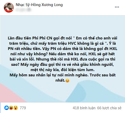 Nhạc sĩ Hồng Xương Long hứa gỡ hết bài đăng và xin lỗi công khai 'ca sĩ Phi Phi' nếu cô dám thề điều này Ảnh 3