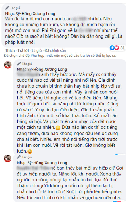 Nam nhạc sĩ còn nói thêm ở phần bình luận.