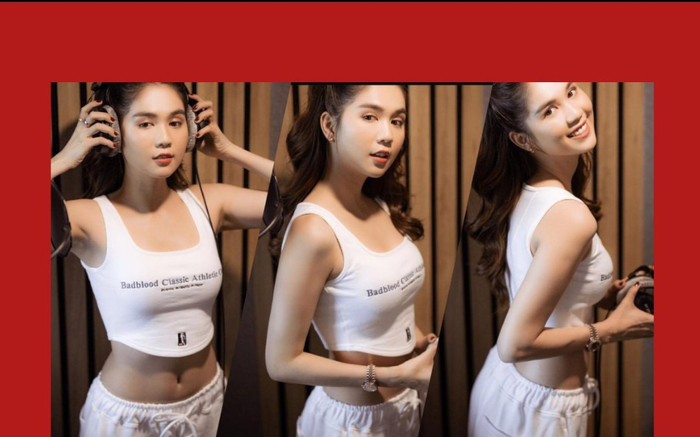Ngọc Trinh diện set đồ trắng xinh đẹp long lanh, khoe vòng eo tuyệt tác đi thu âm Ảnh 2