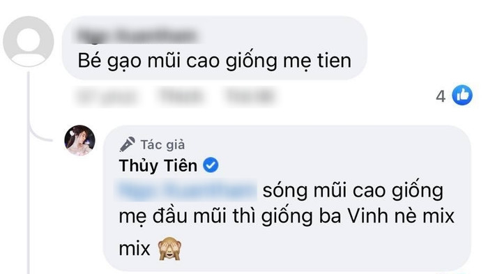 Thủy Tiên cho rằng chiếc mũi của con gái giống ba và mẹ.